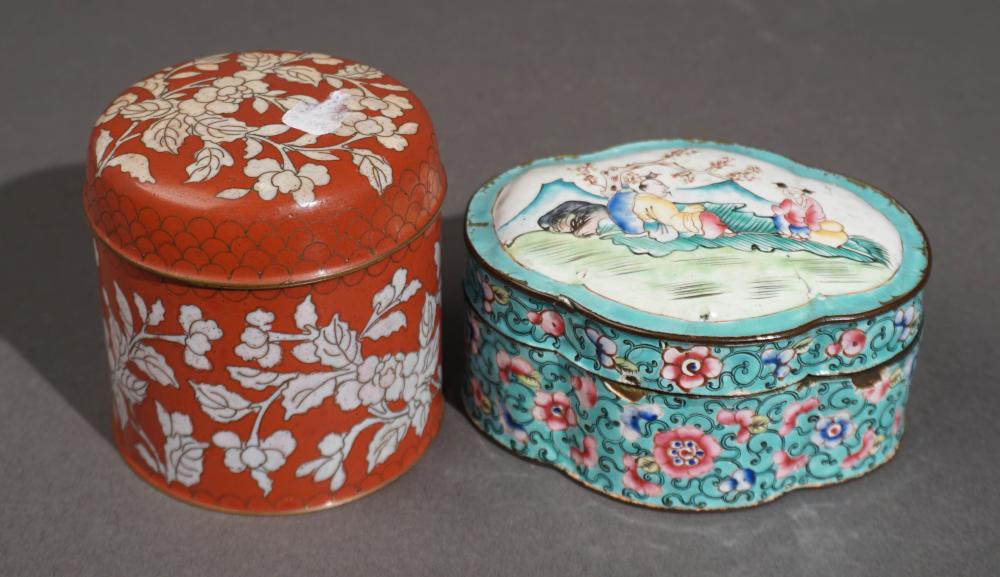 TWO CHINESE ENAMEL DECORATED COVERED 3b21ca