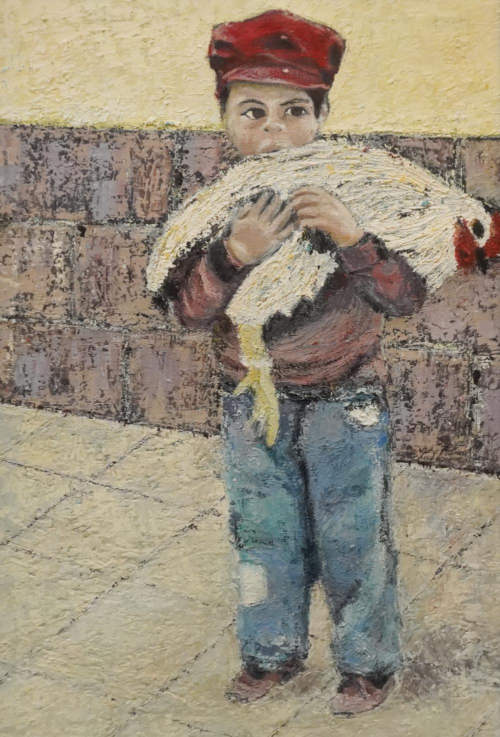 20TH CENTURY SCHOOL, CHILD WITH CHICKEN,