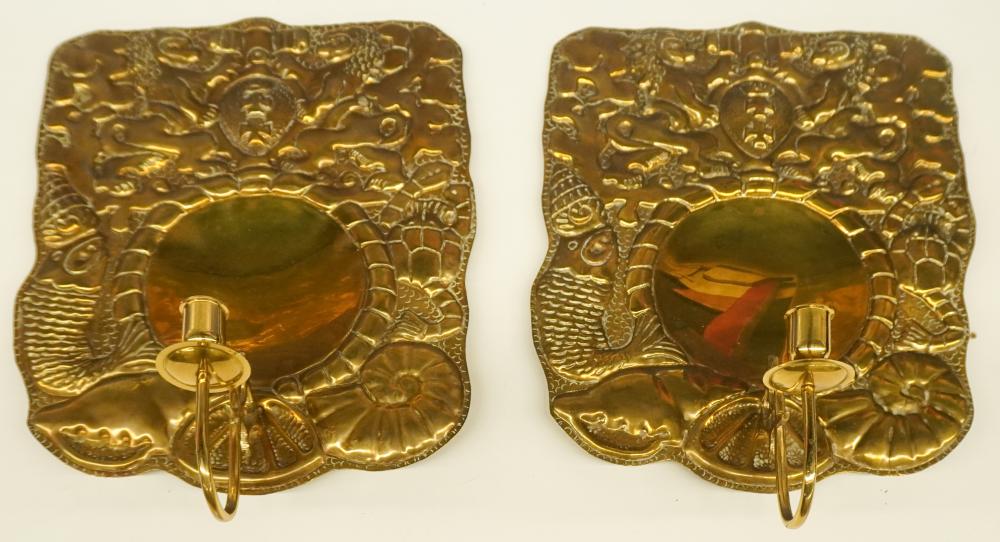 PAIR CONTINENTAL REPOUSSE BRASS