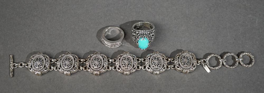 THREE SILVER RINGS AND A SARDA