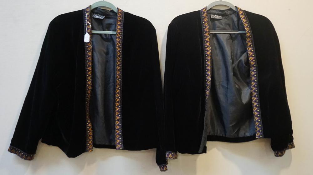 PAIR BLACK VELVET VESTS WITH EMBROIDERED