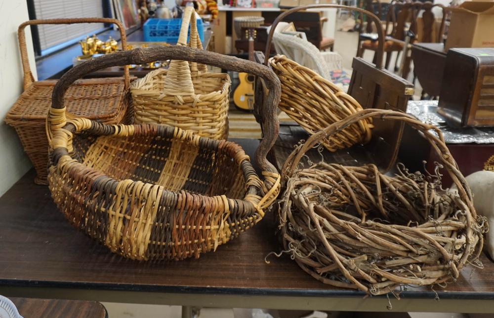 GROUP OF WICKER AND OTHER WOVEN
