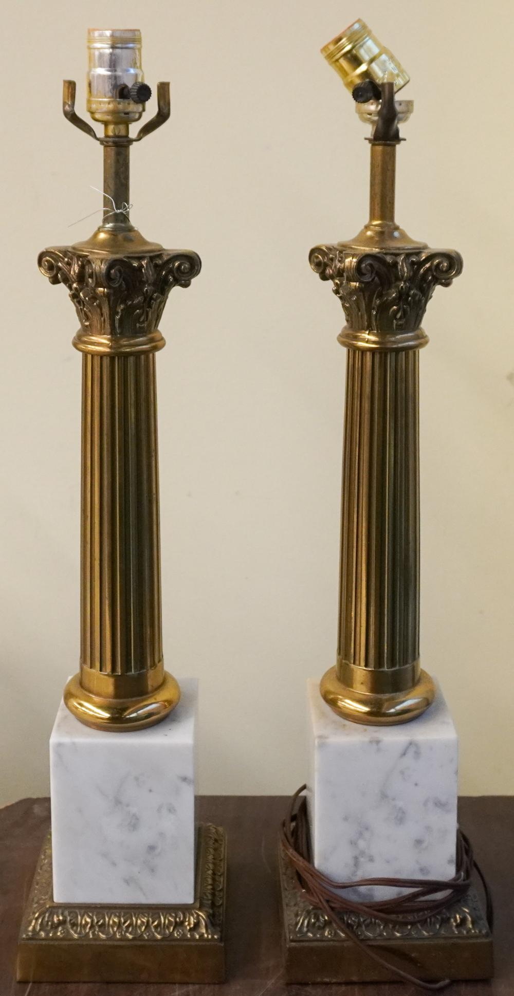 PAIR CONTINENTAL BRASS AND MARBLE