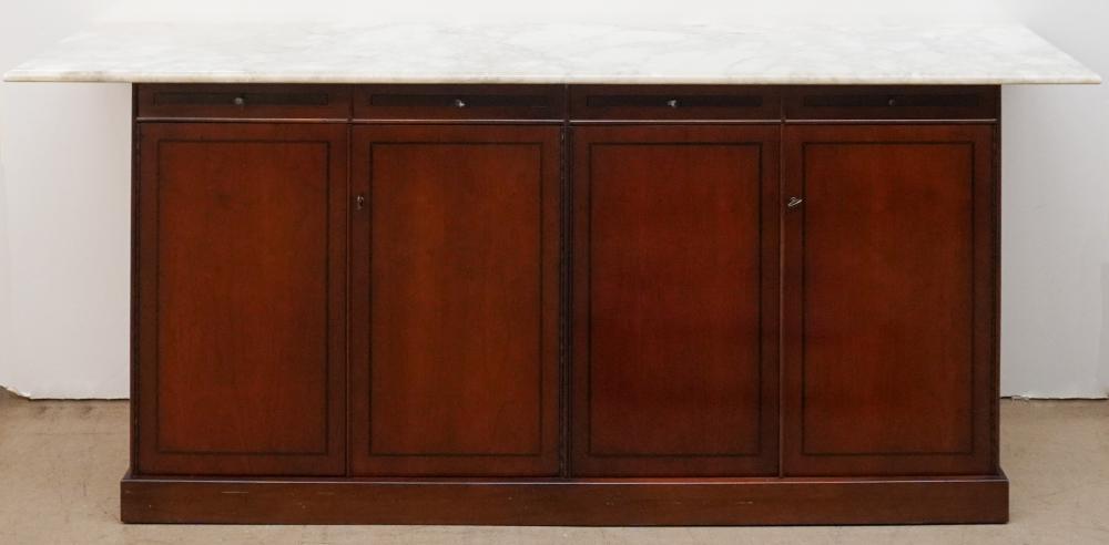 CONTEMPORARY CHERRY AND MARBLE TOP SIDEBOARD