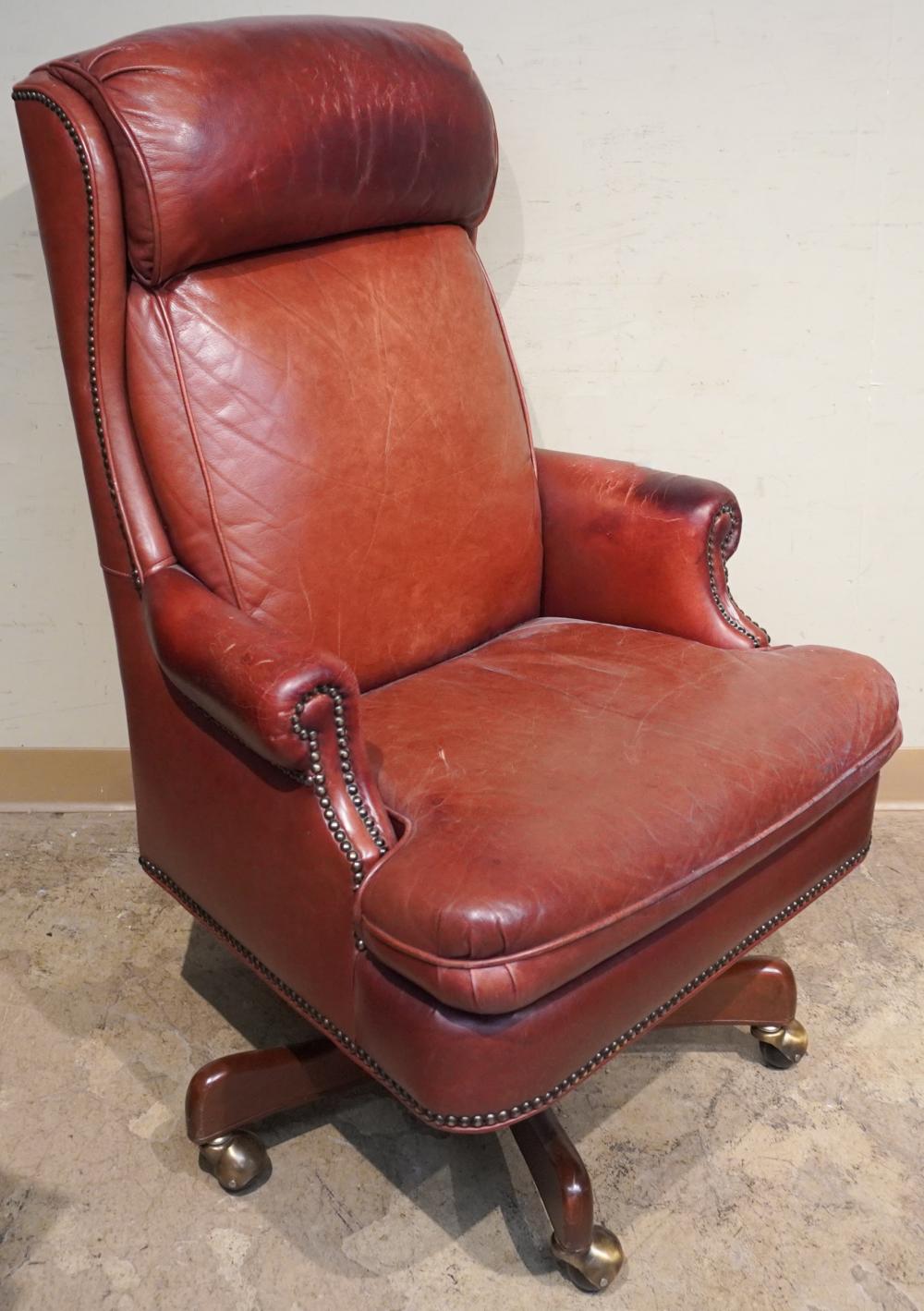 RED STUDDED LEATHER ROLLING ARMCHAIR  3b23c5