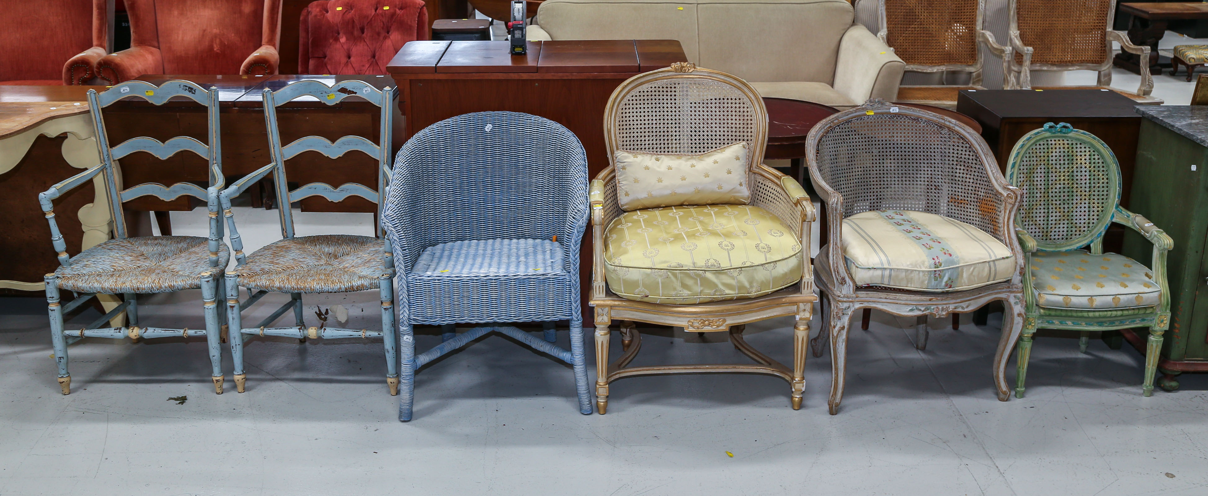 GROUP OF SIX CHAIRS Including wicker 3b24d1