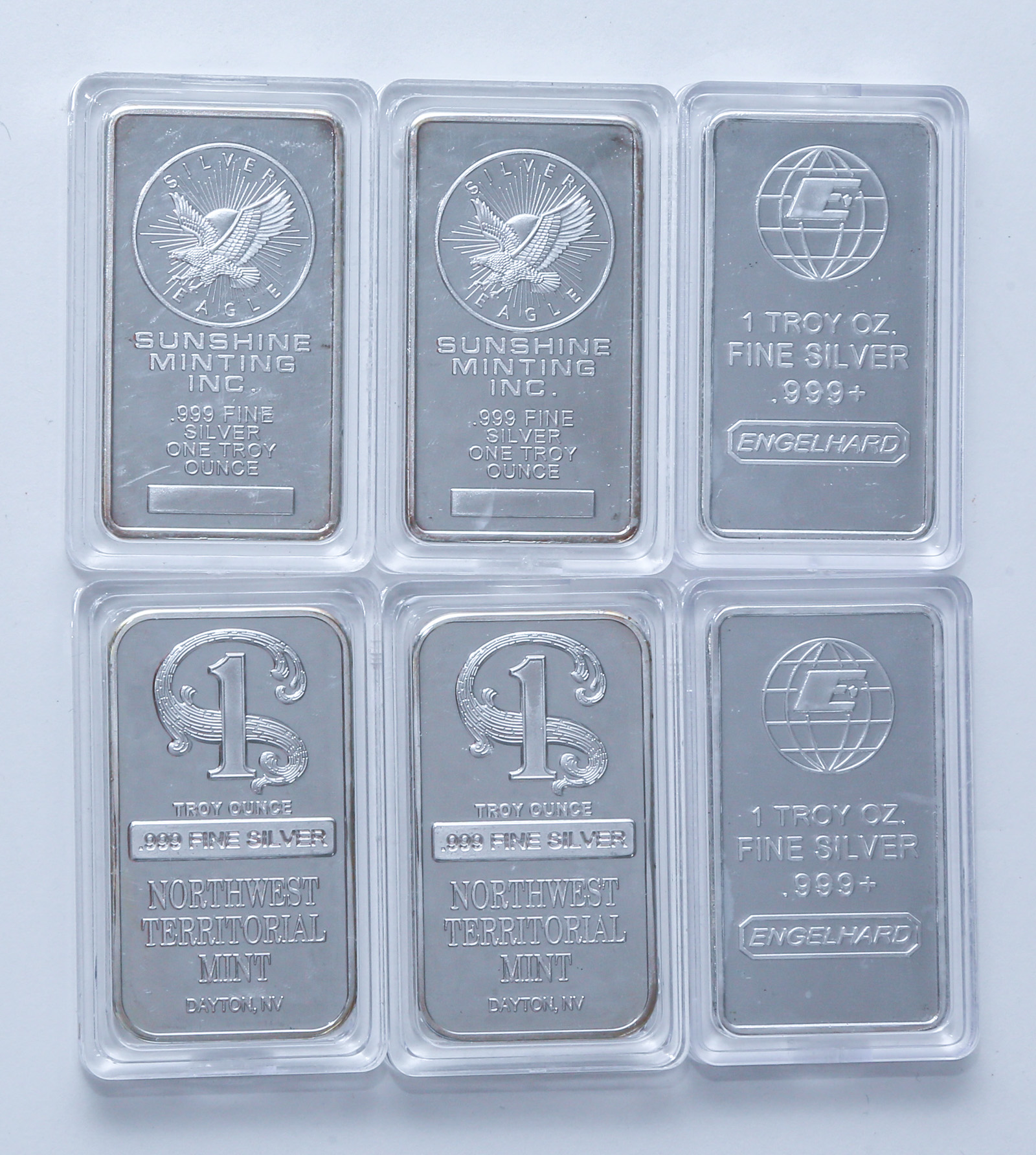 SIX 1 OUNCE .999 SILVER BARS -