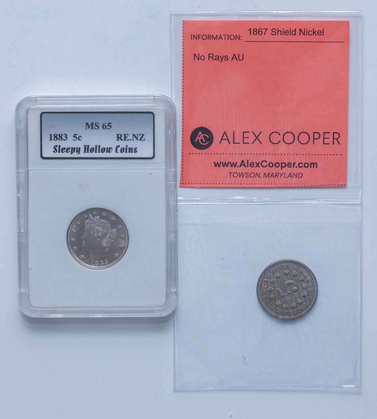 A PAIR OF NICE EARLY NICKELS 1867NR 3b2521