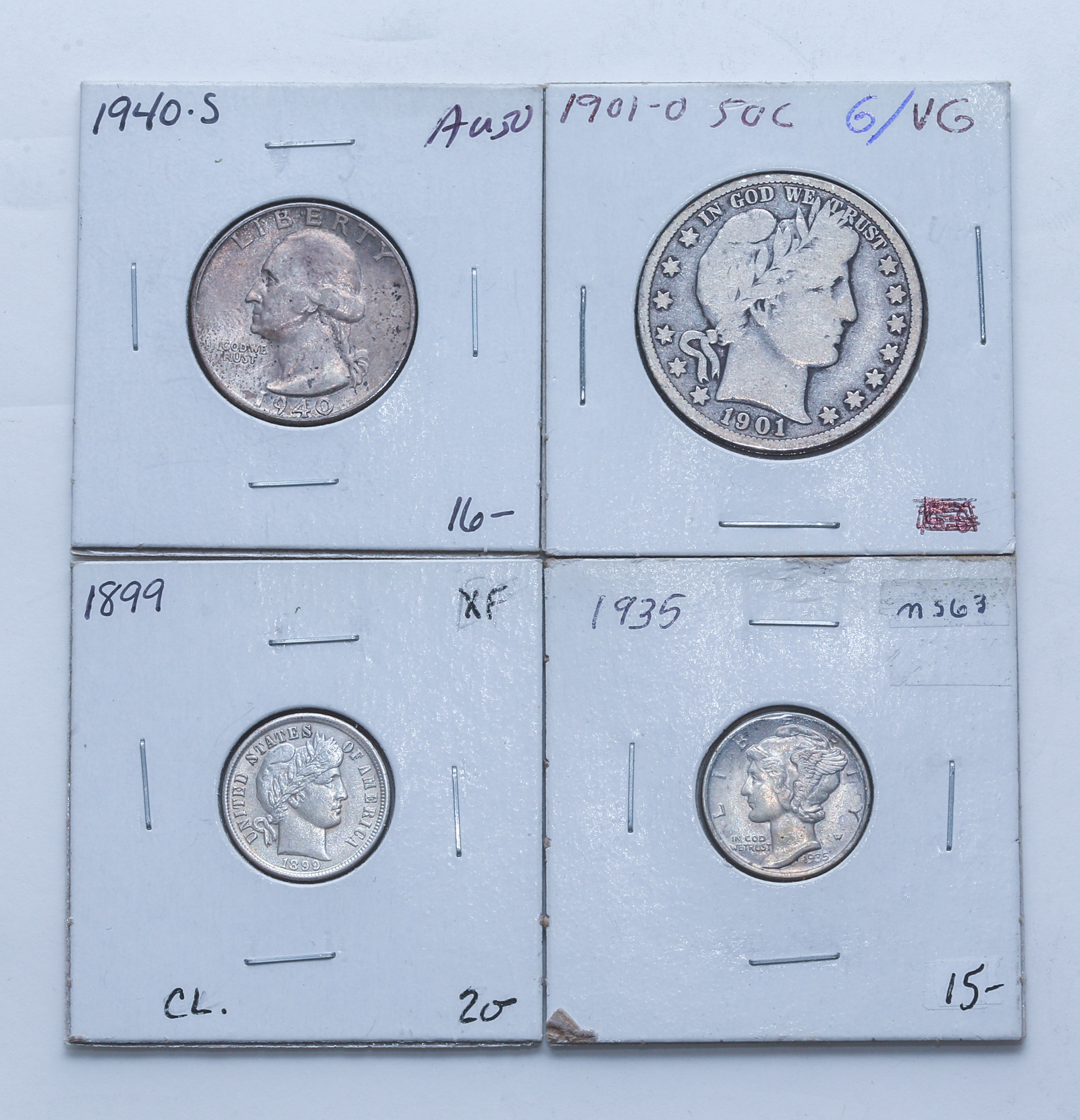 FOUR US TYPE COINS, 1899-1940 1899
