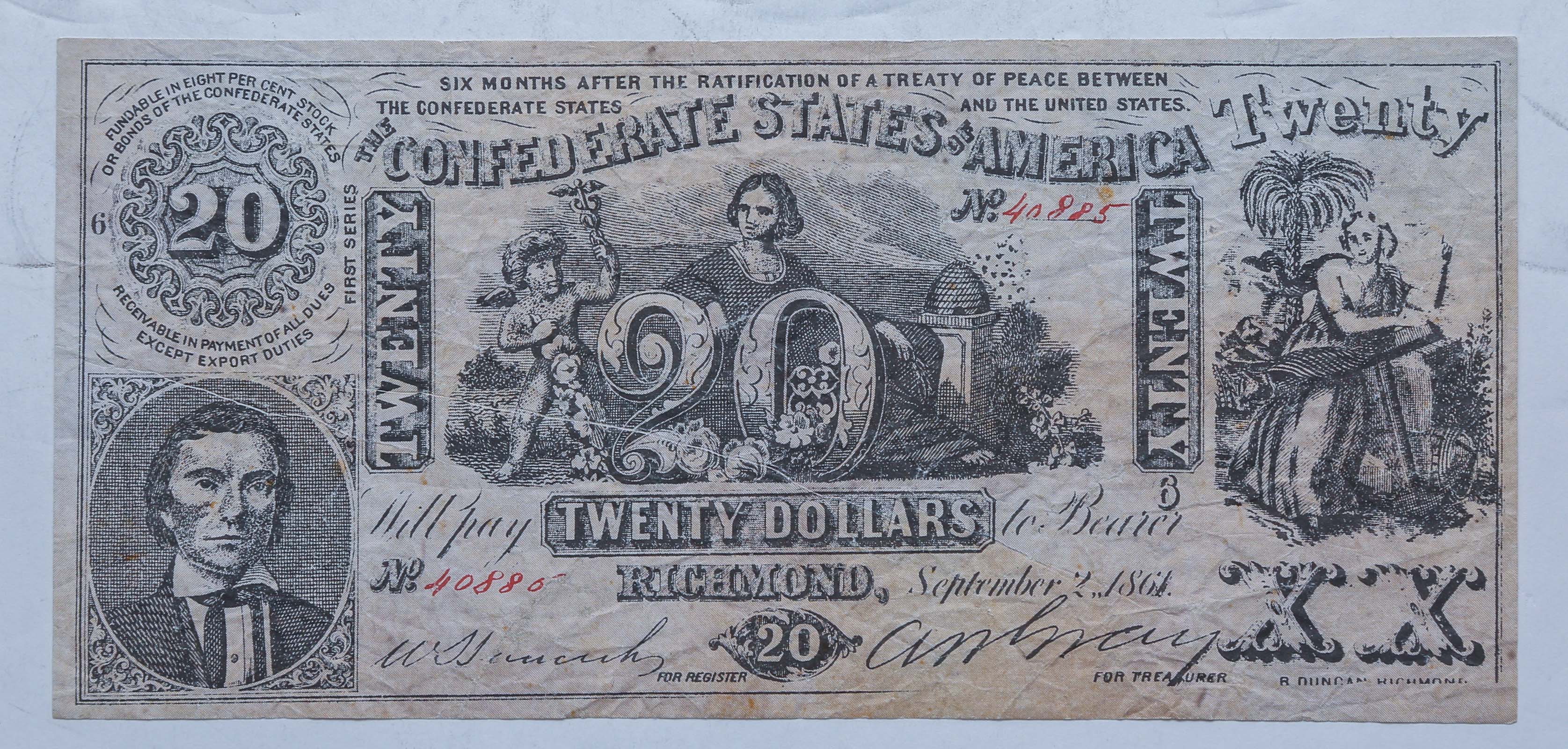 COUNTERFEIT $20 CONFEDERATE NOTE