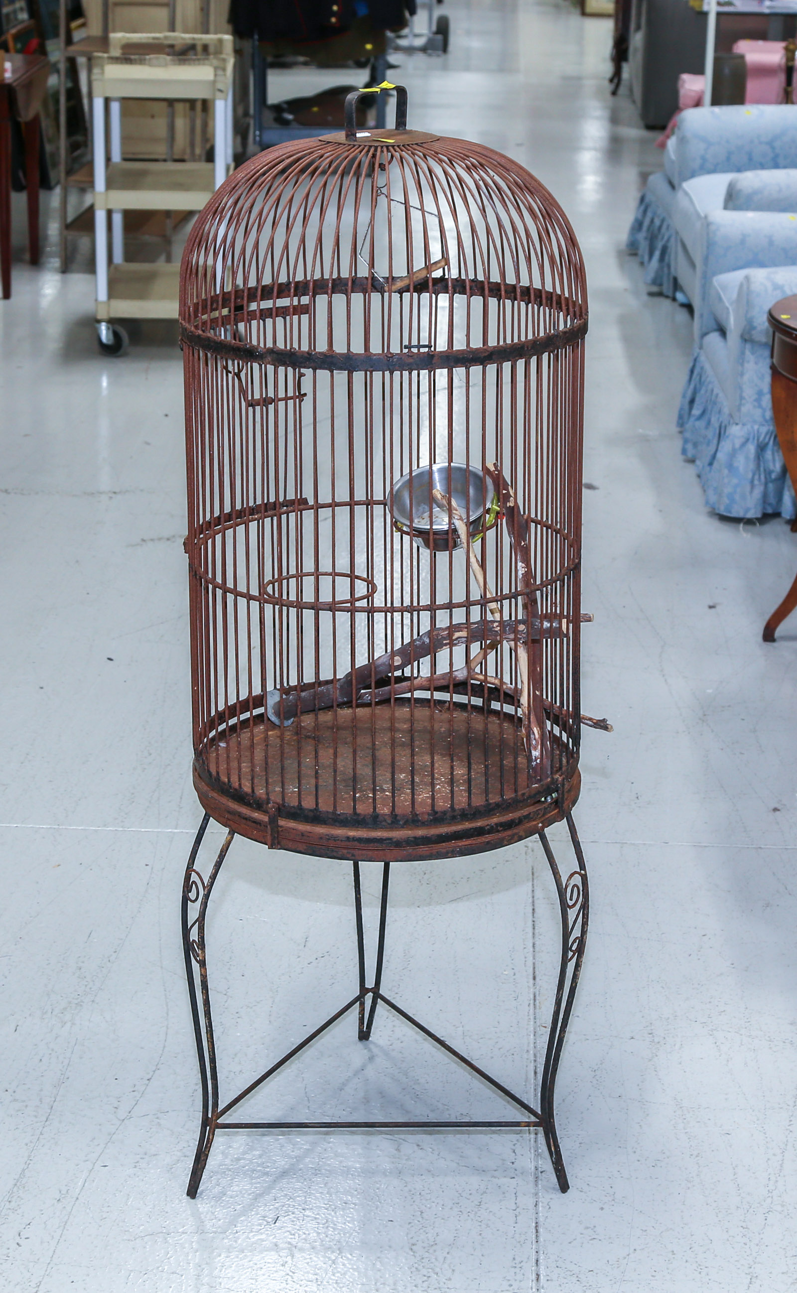 WROUGHT IRON BIRD CAGE ON STAND