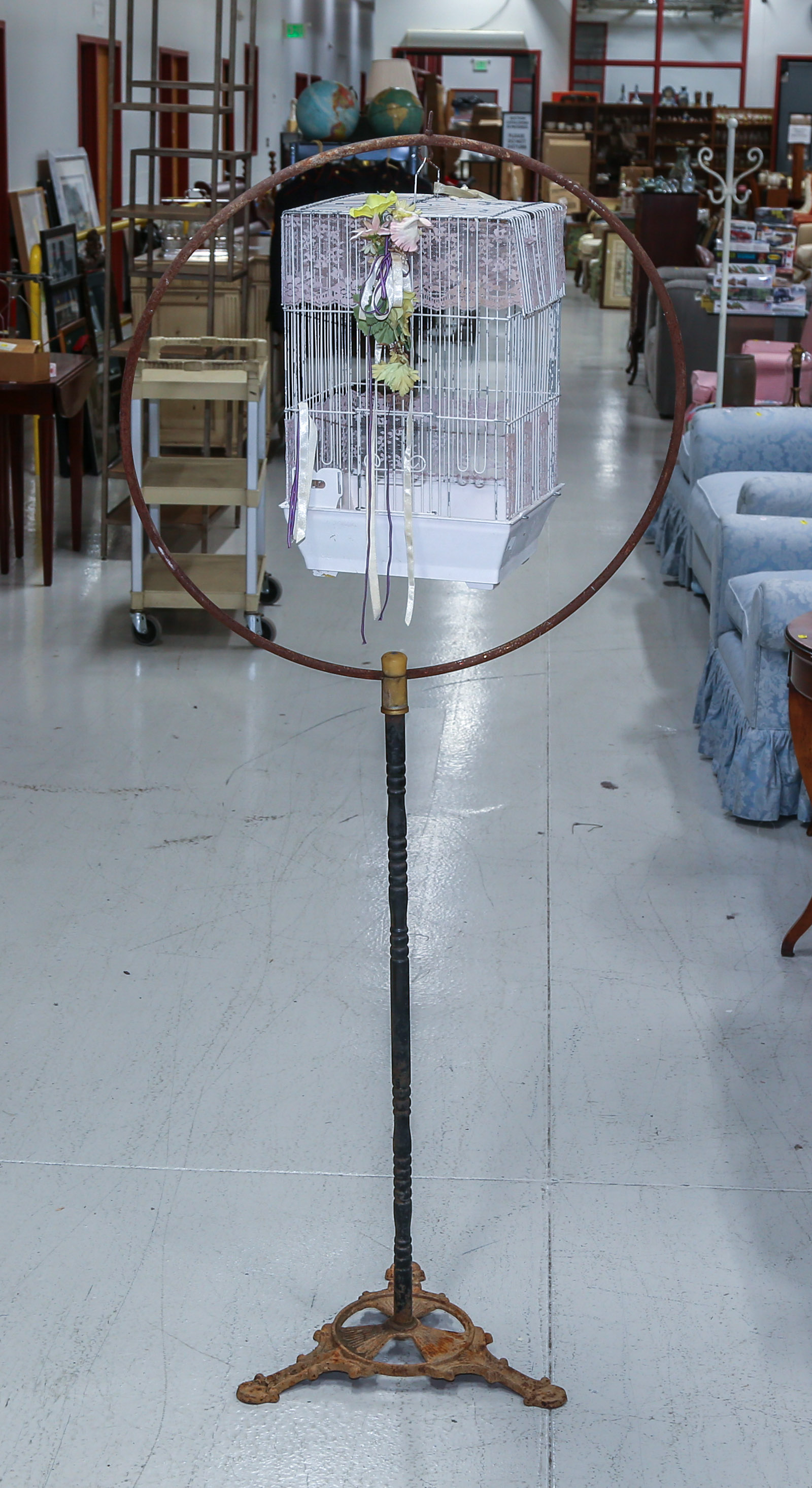 BIRDCAGE WITH ART DECO IRON STAND