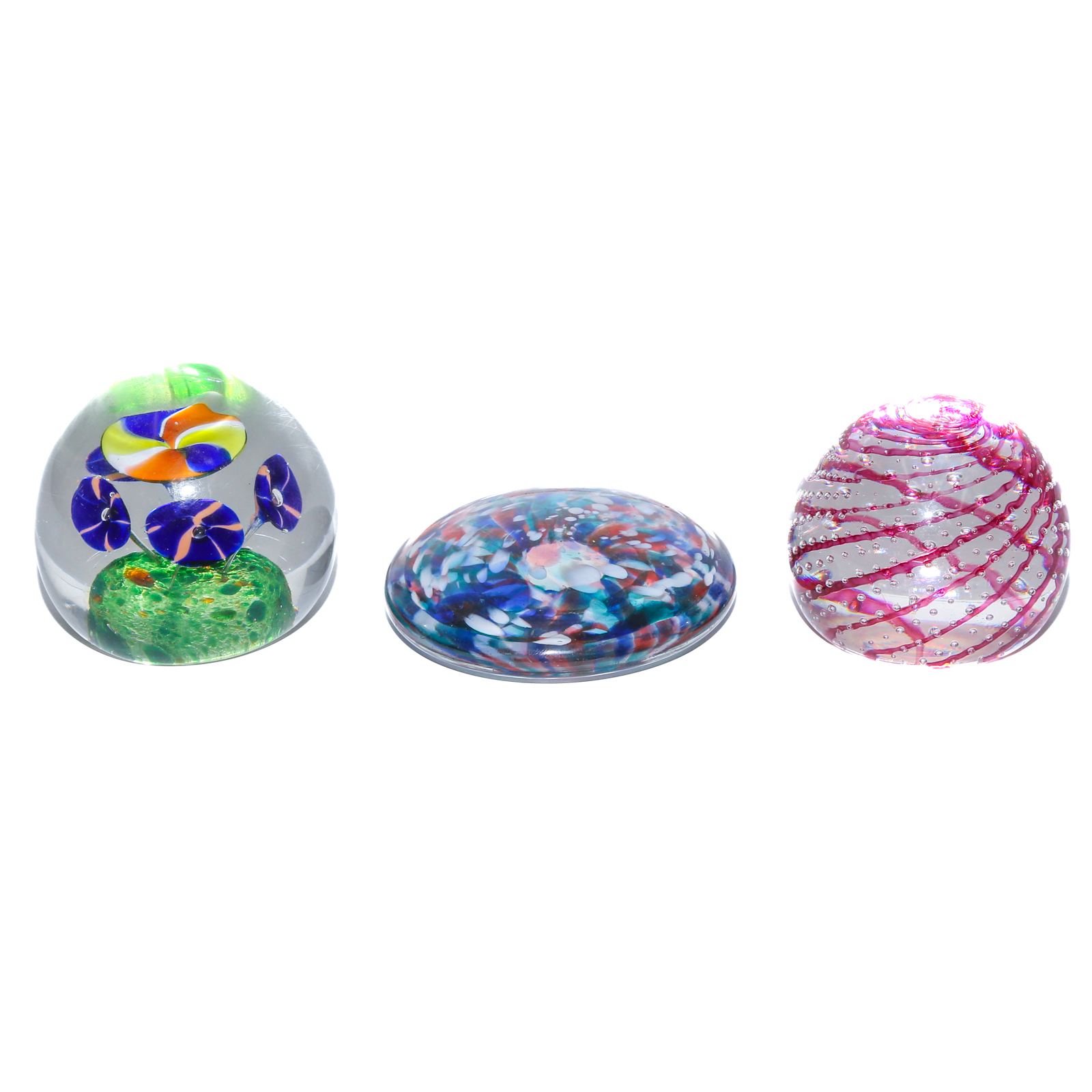 THREE ASSORTED GLASS PAPER WEIGHTS