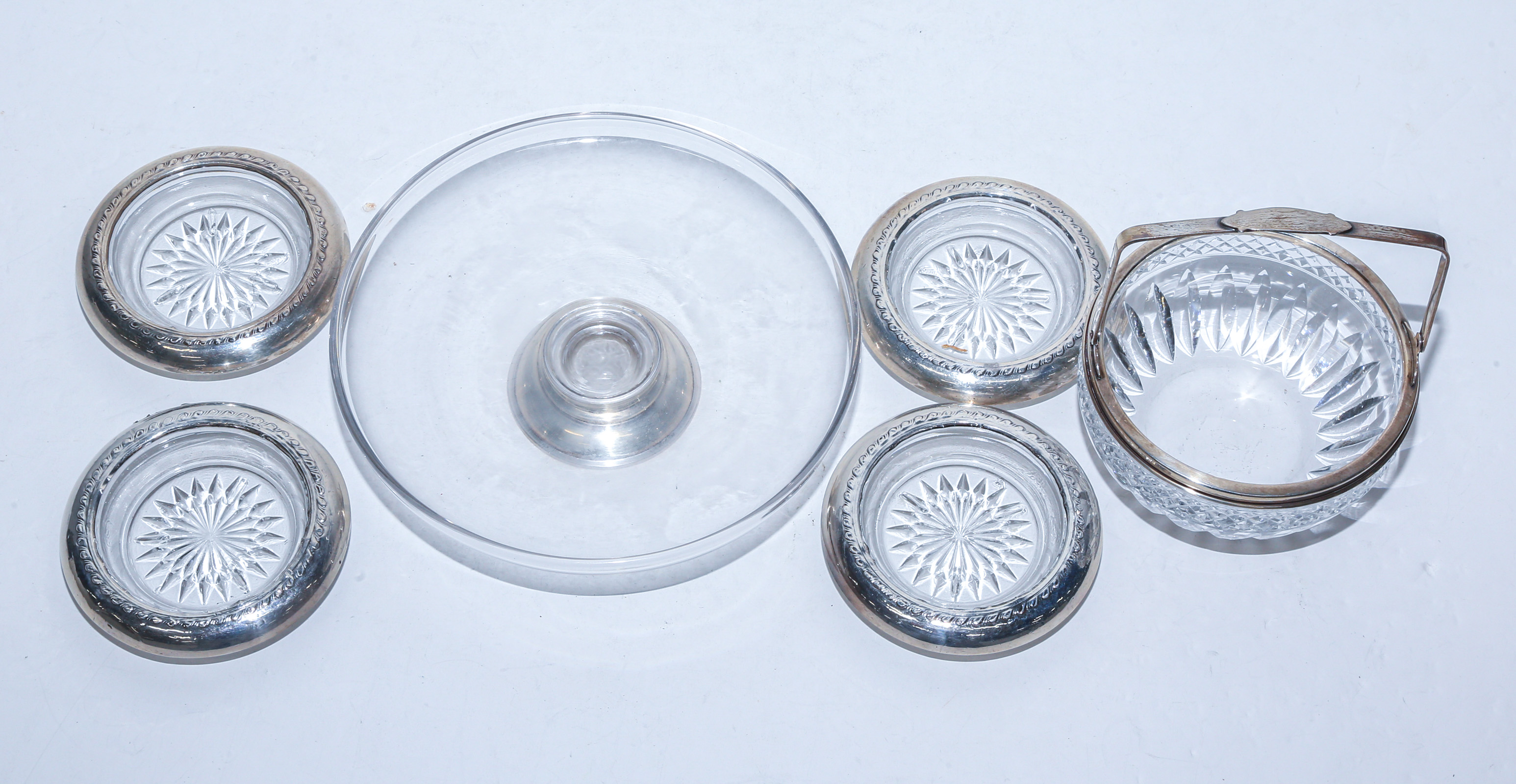 SIX PIECES OF STERLING-MOUNTED GLASS