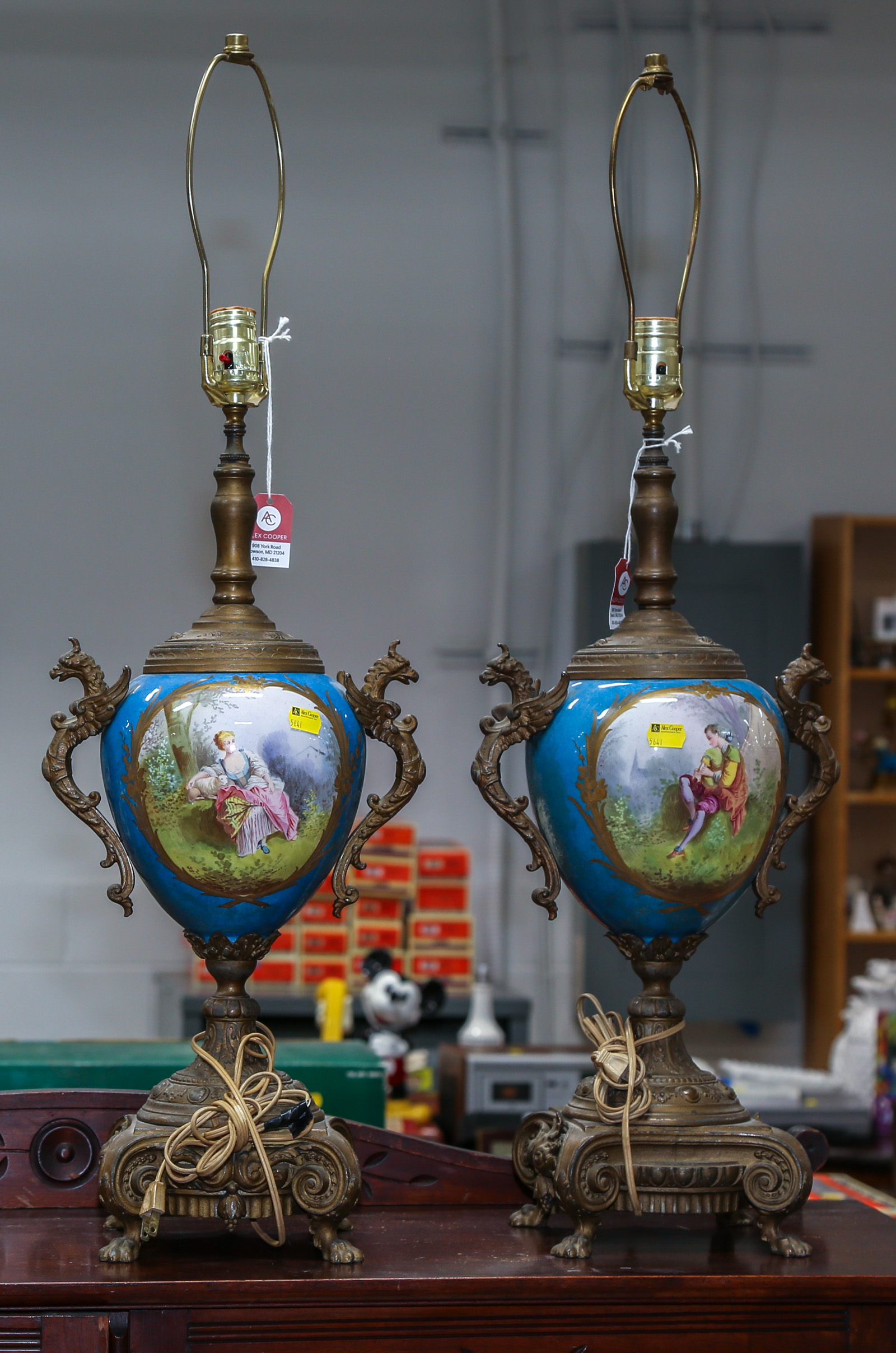 A PAIR OF SEVRES MANNER URN LAMPS 3b2679