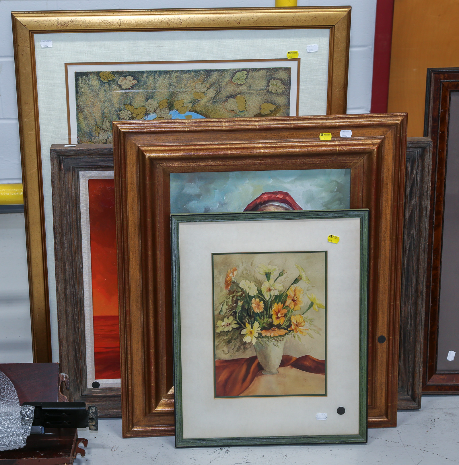 FIVE FRAMED PAINTINGS & PRINTS Largest