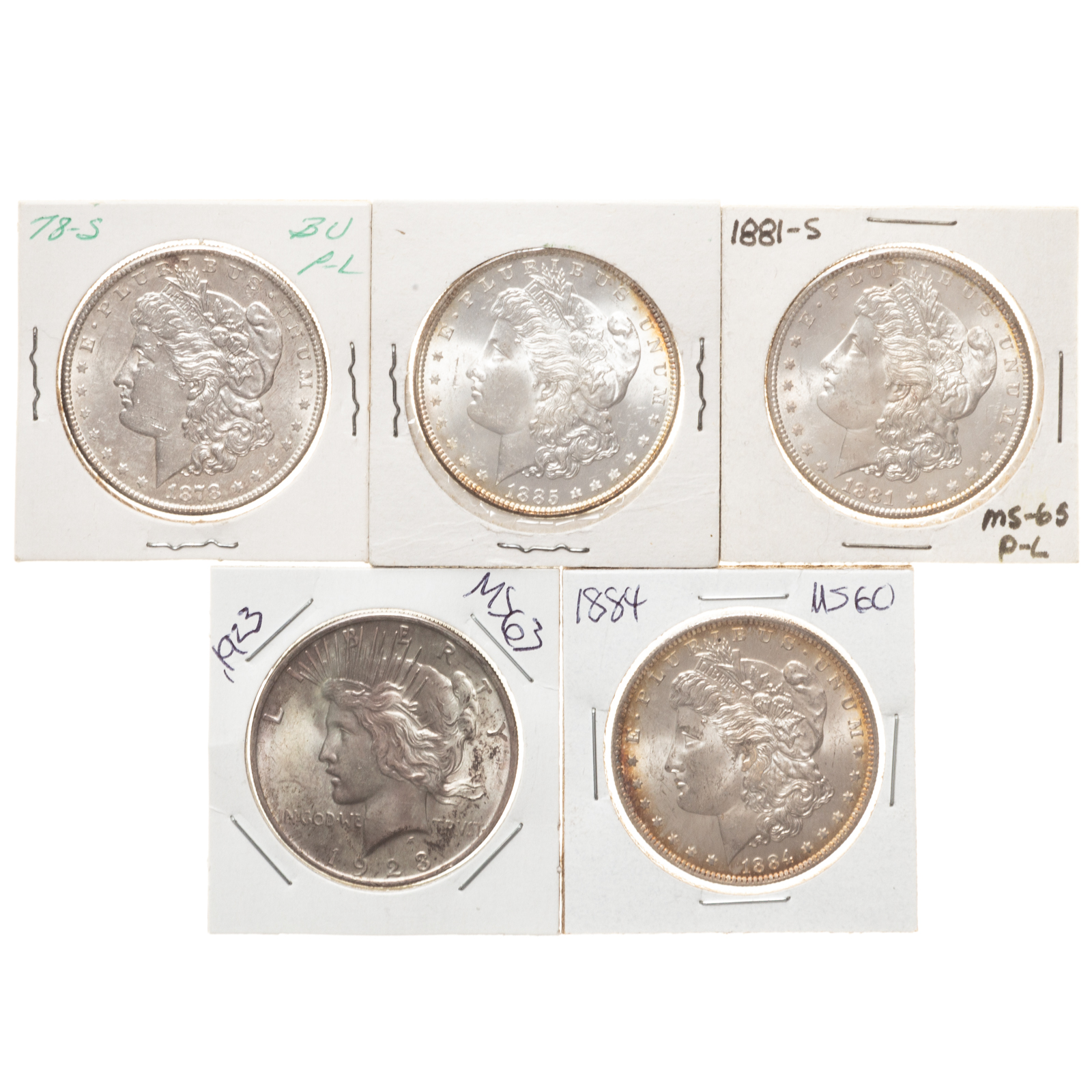 FIVE NICE SILVER DOLLARS 1878 S 3b2769