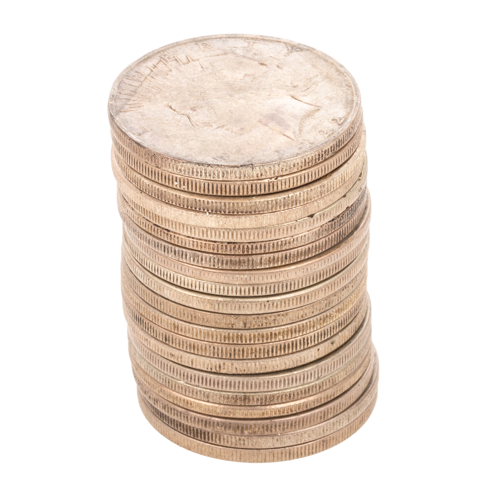 A ROLL OF PEACE DOLLARS WITH REMNANTS