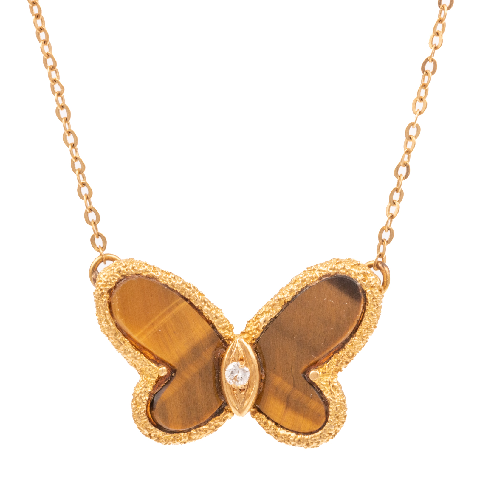 A VCA TIGER'S EYE BUTTERFLY NECKLACE