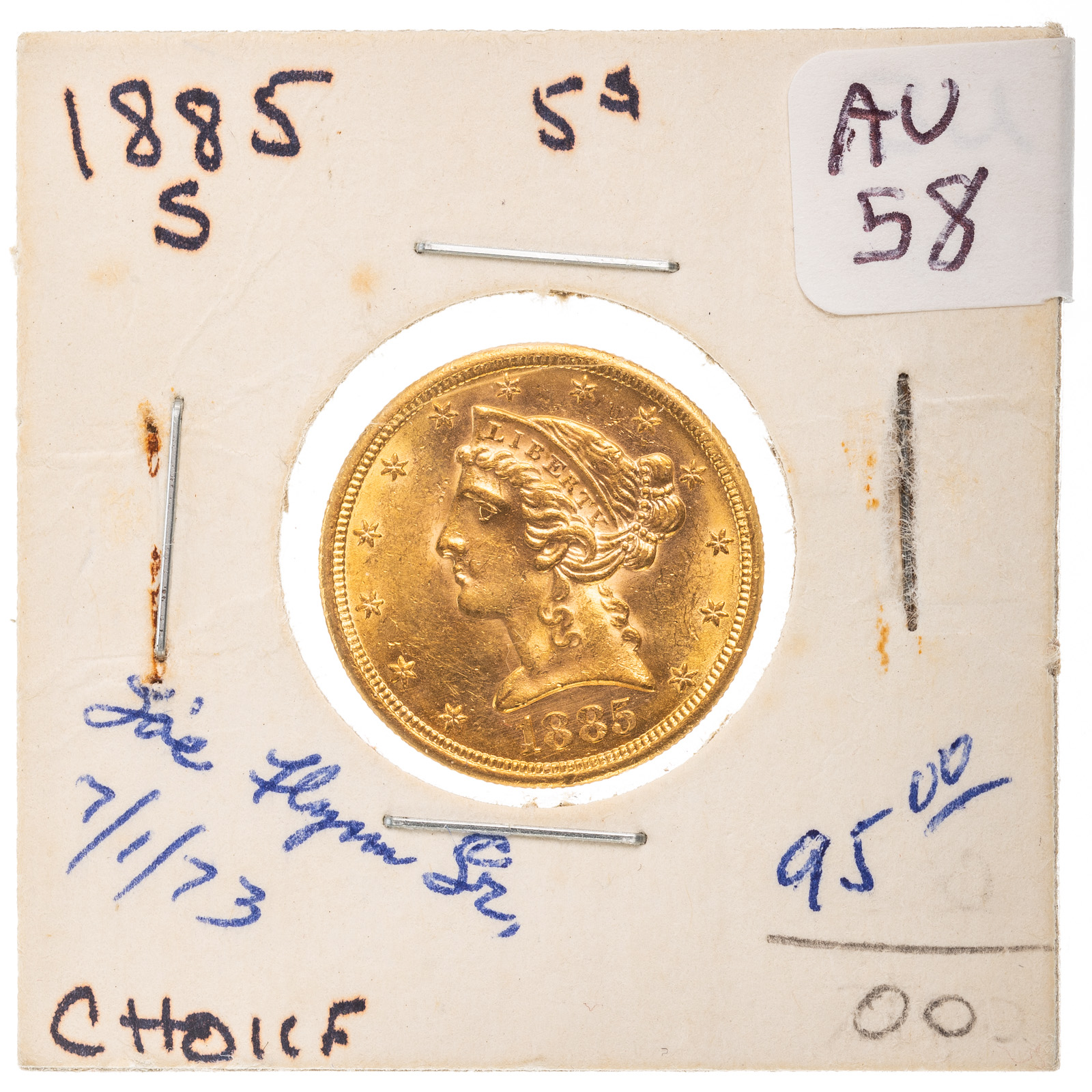 1885-S $5 LIBERTY GOLD HALF EAGLE