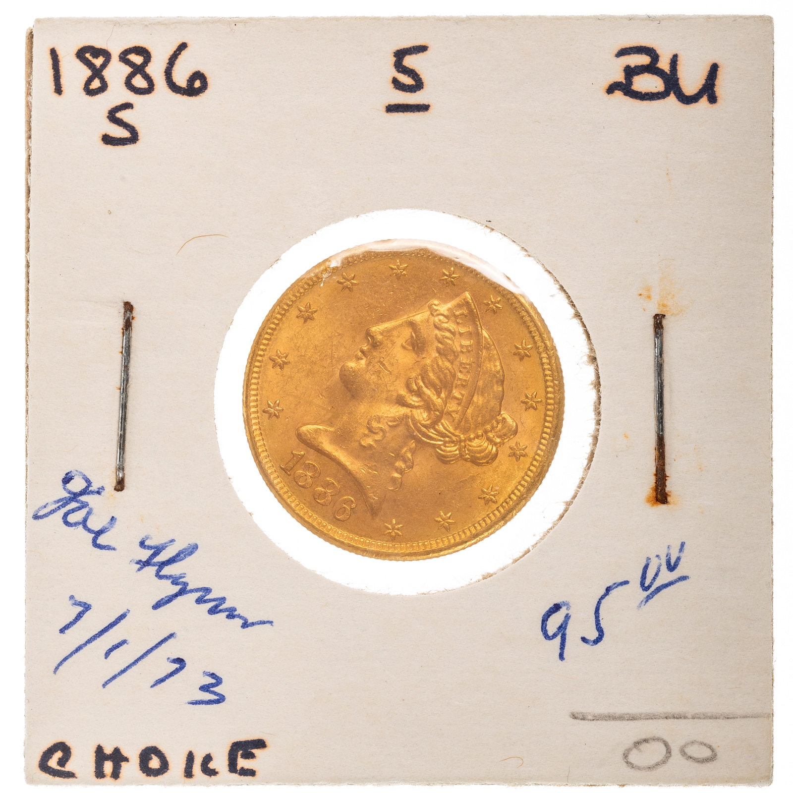 1886 S 5 LIBERTY GOLD HALF EAGLE  3b27d6