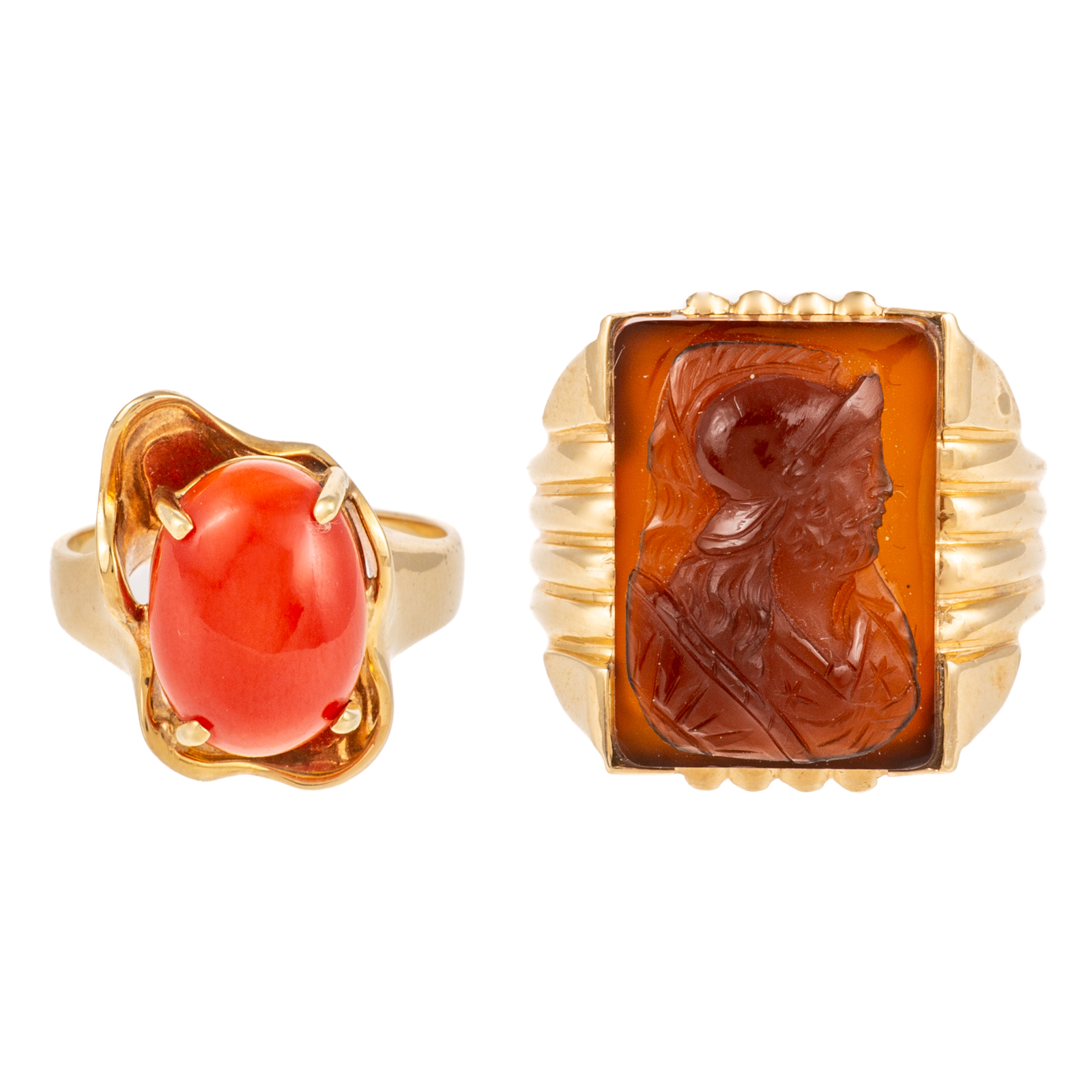 TWO GEMSTONE RINGS IN YELLOW GOLD 3b27e1