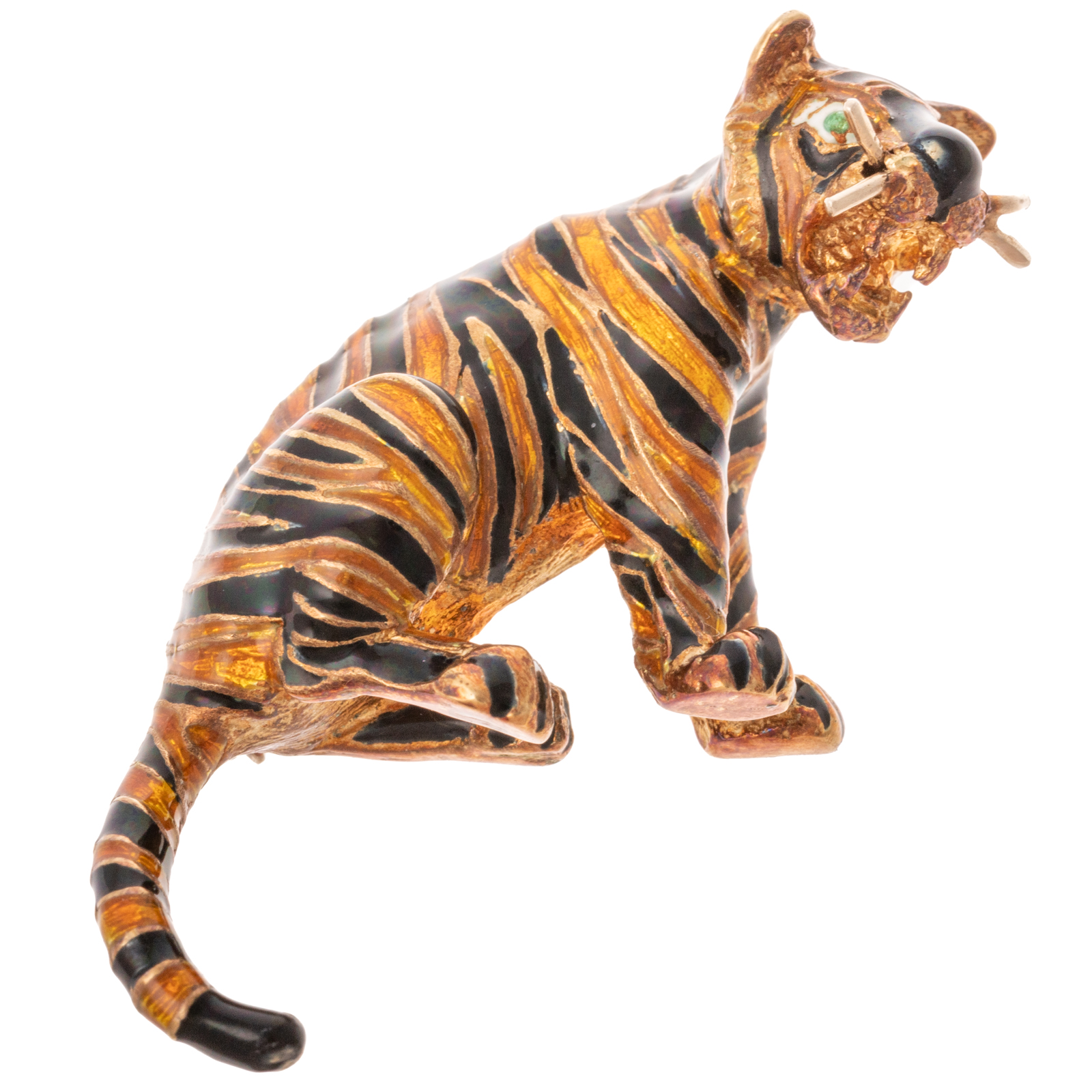 AN ENAMELED TIGER BROOCH IN 18K