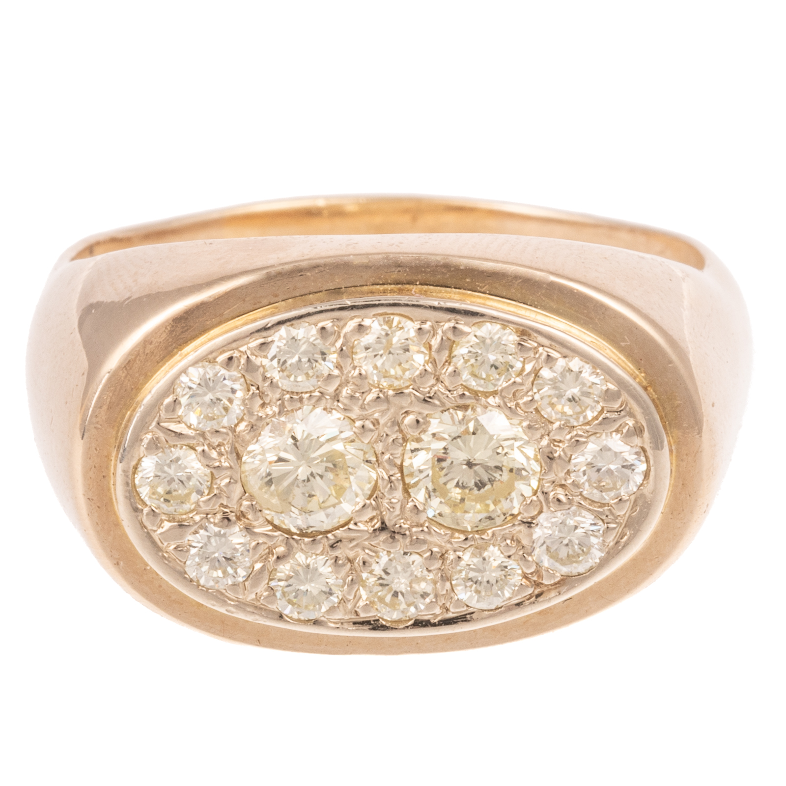 AN OVAL PAVE DIAMOND RING IN 14K