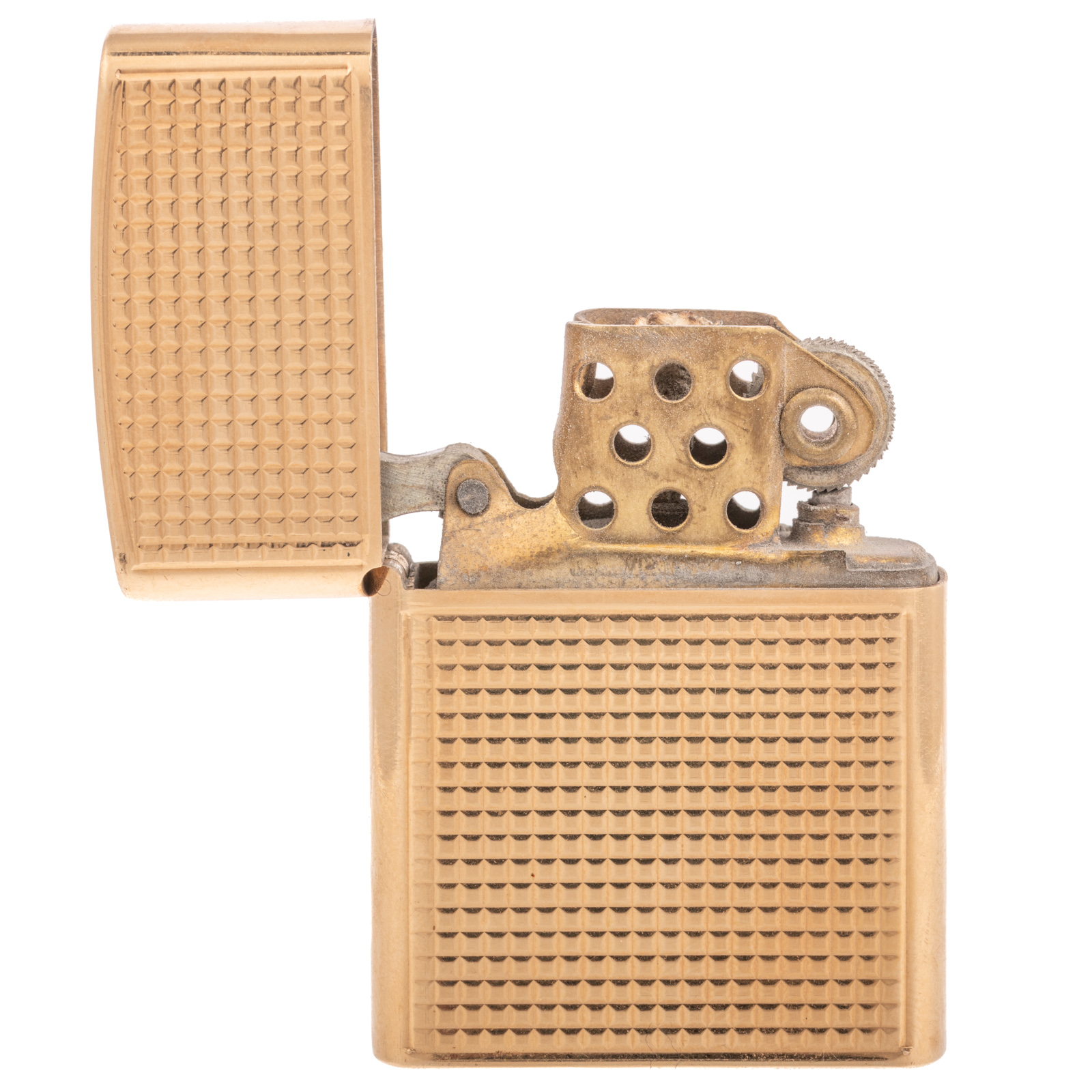 A CHECKERBOARD FLINT LIGHTER IN 14K