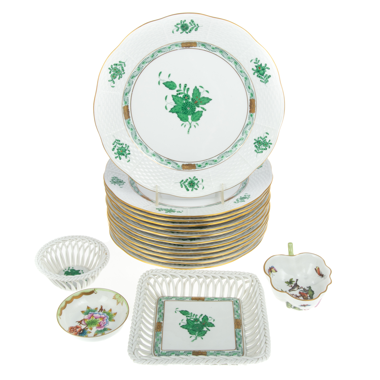 HEREND GREEN CHINESE BOUQUET PLATES