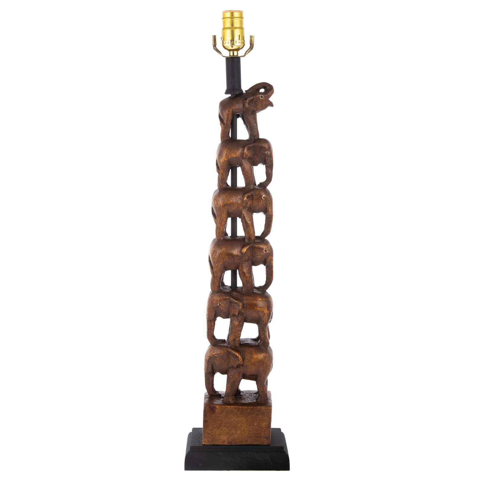 CARVED WOOD ELEPHANT PYRAMID LAMP Six