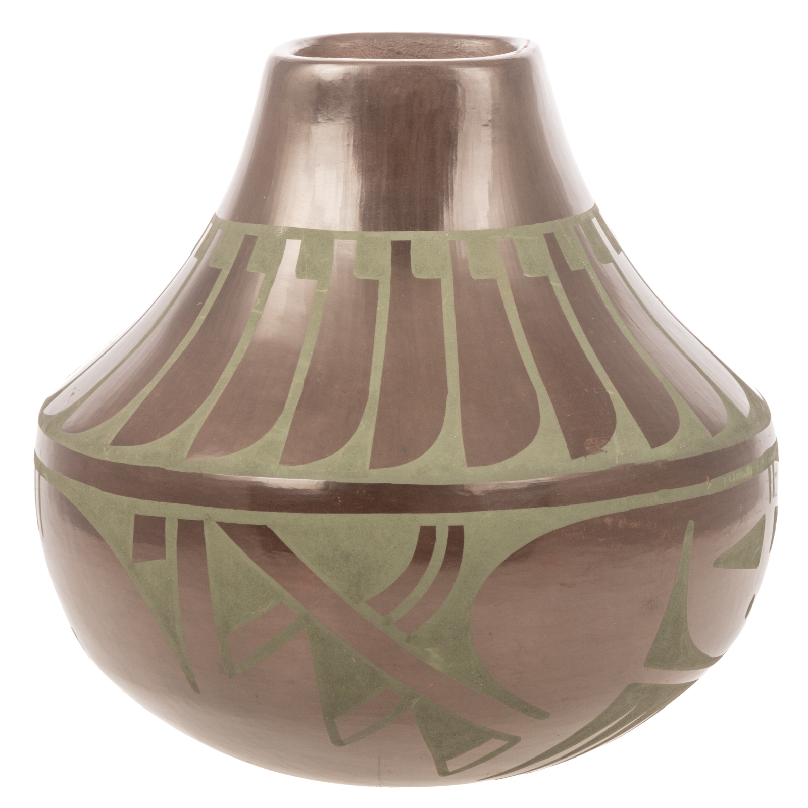 SAN ILDEFONSO BROWN GREEN POT  3b28ec