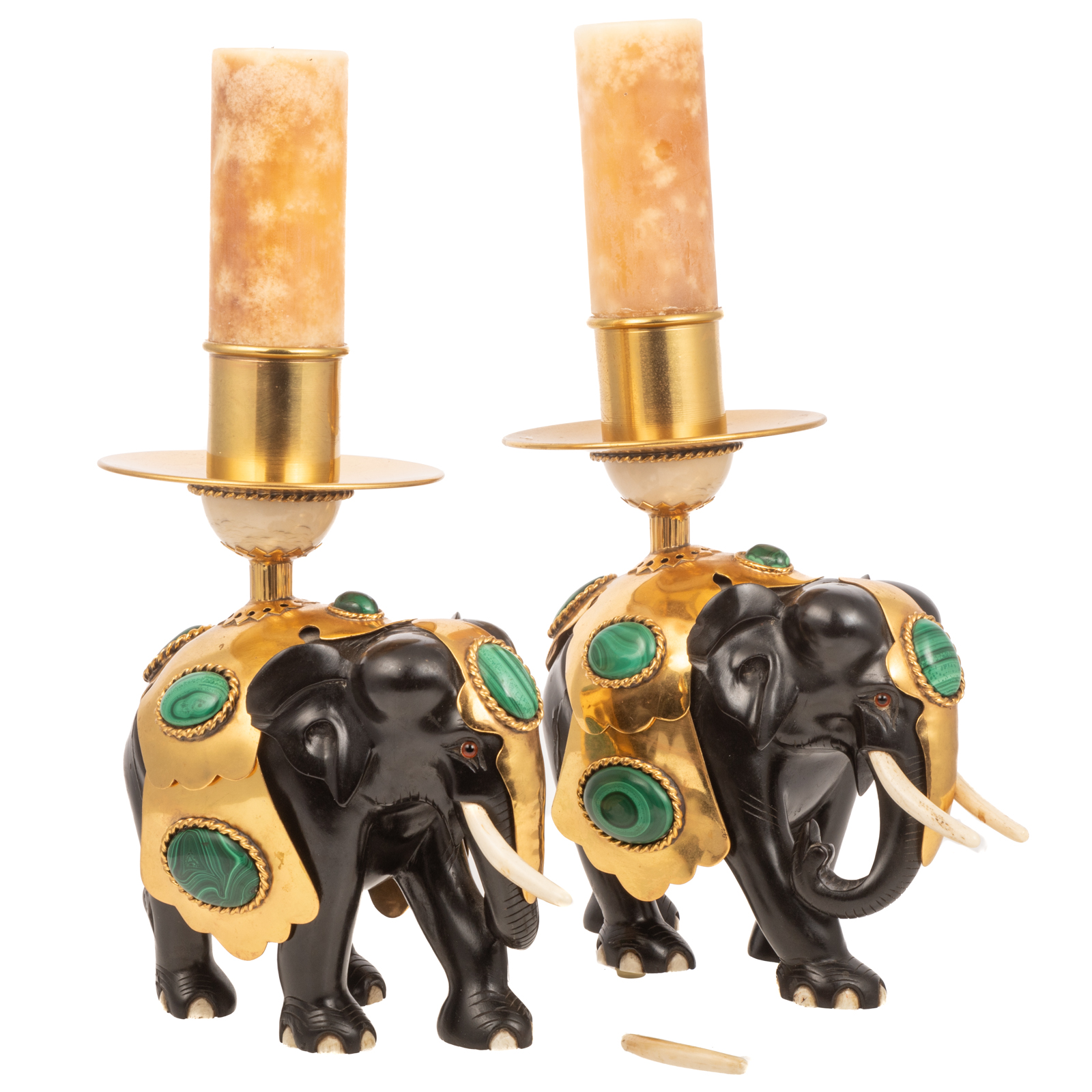 A PAIR OF ELEPHANT CANDLE HOLDERS