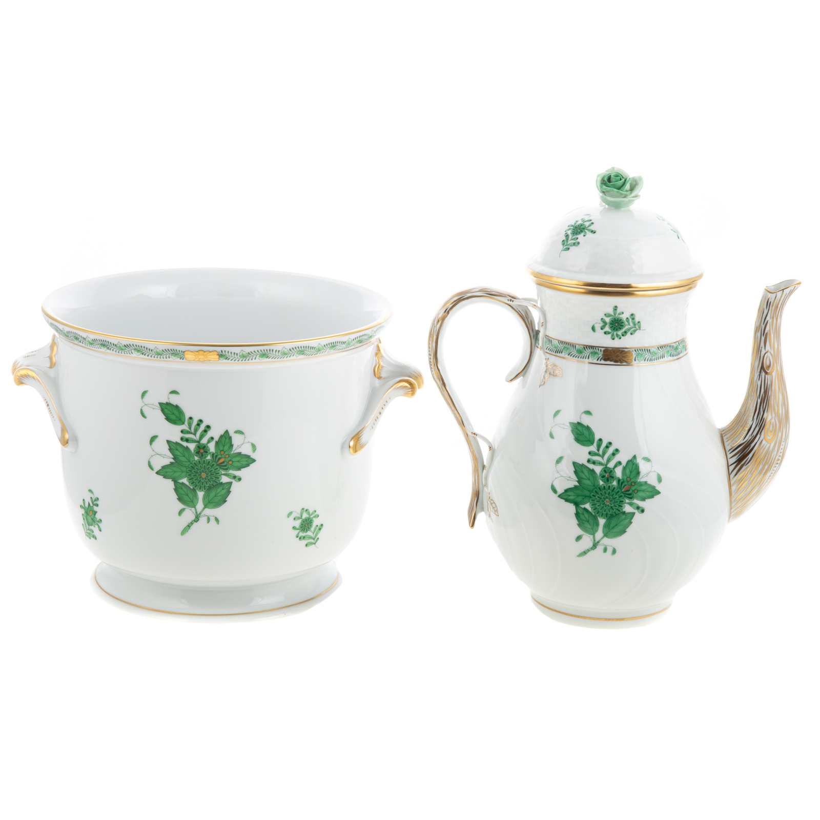 HEREND PORCELAIN CACHE POT & COFFEE