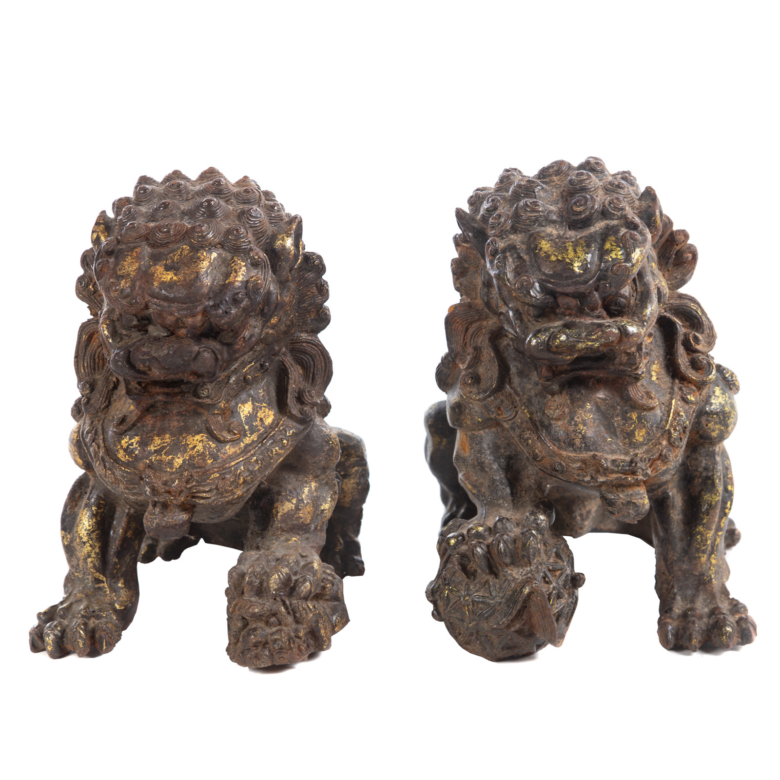 A PAIR CHINESE CAST IRON FOO DOGS 19th