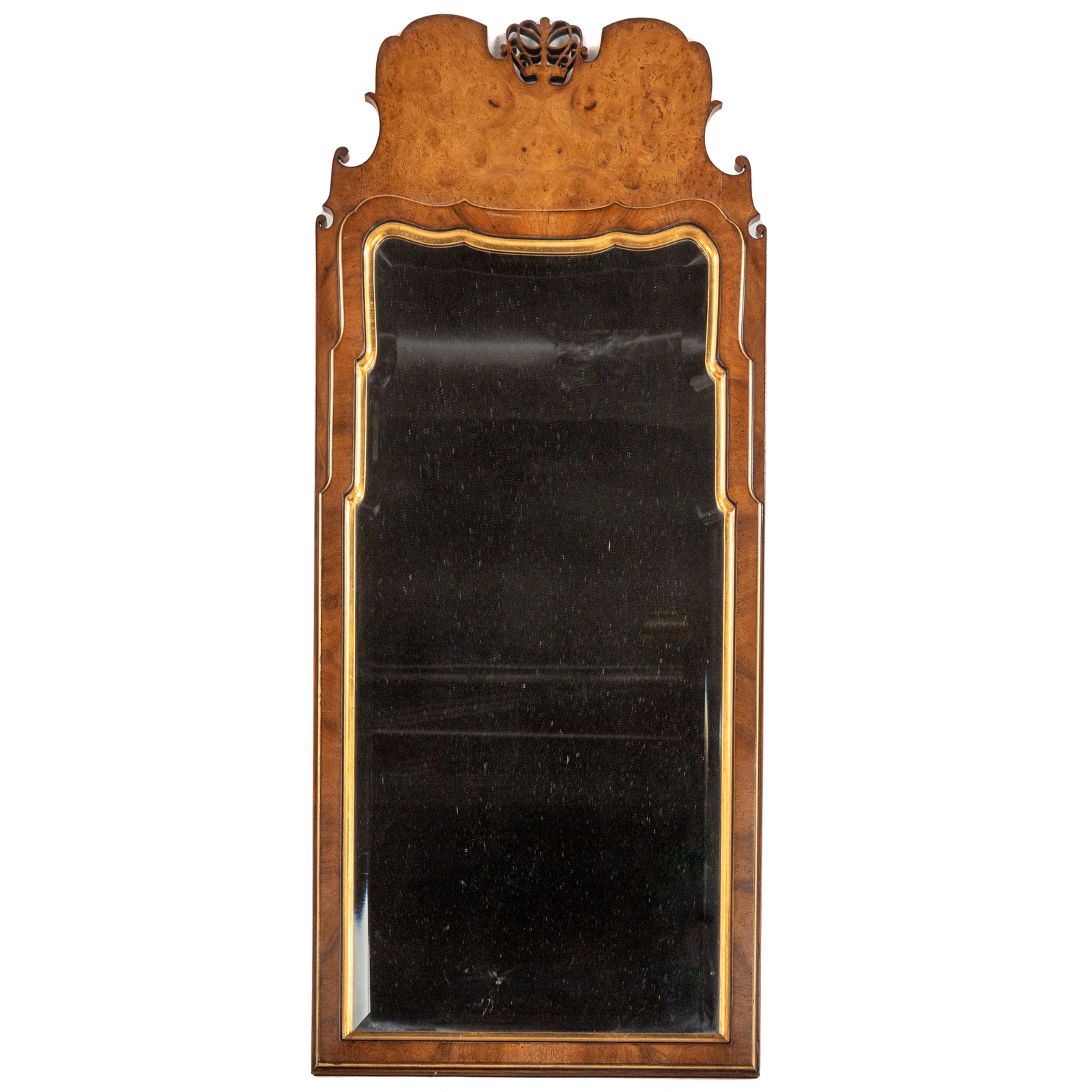 THOMPSON BURLED WOOD MIRROR 20th century;