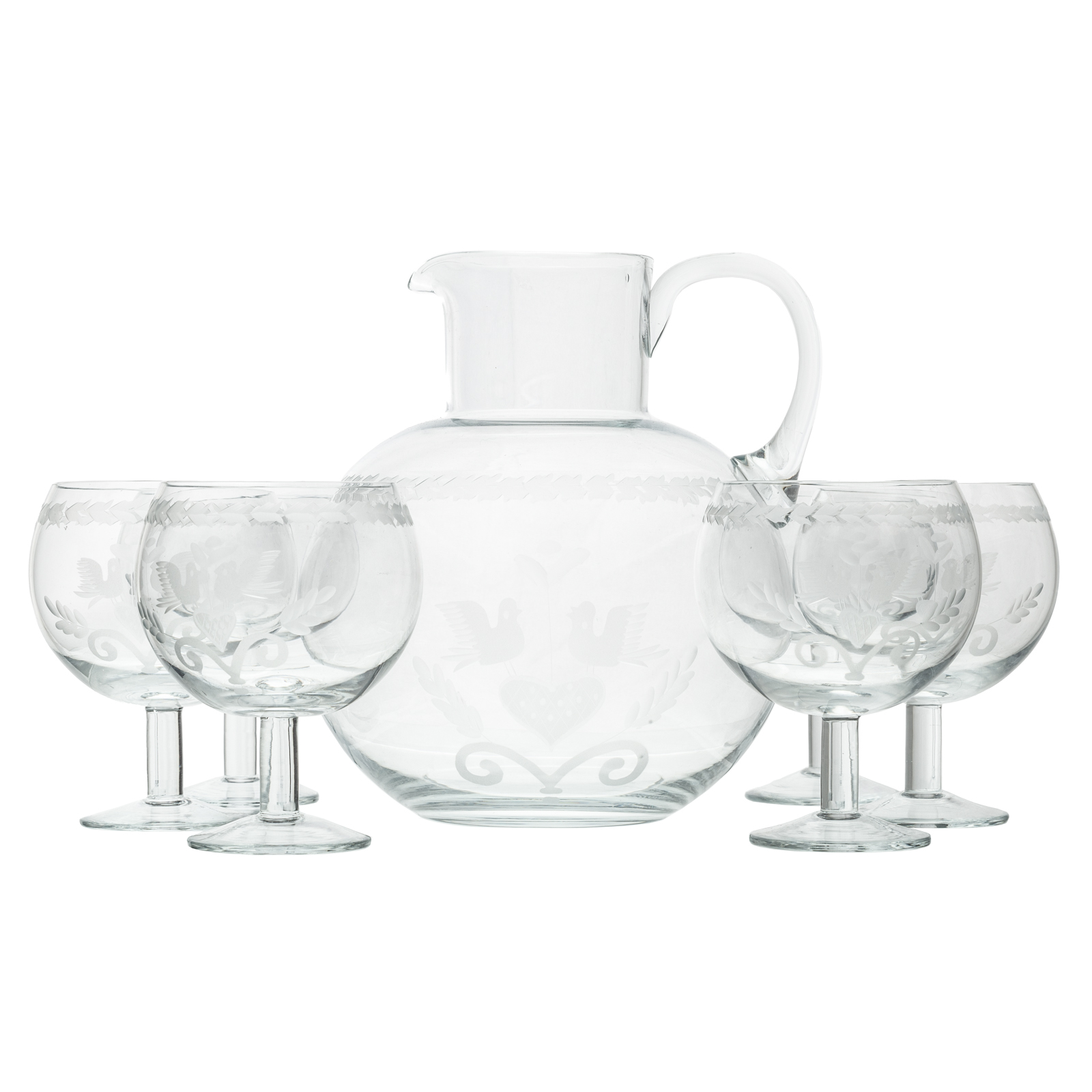 TIFFANY ETCHED GLASS SEVEN-PIECE COLD