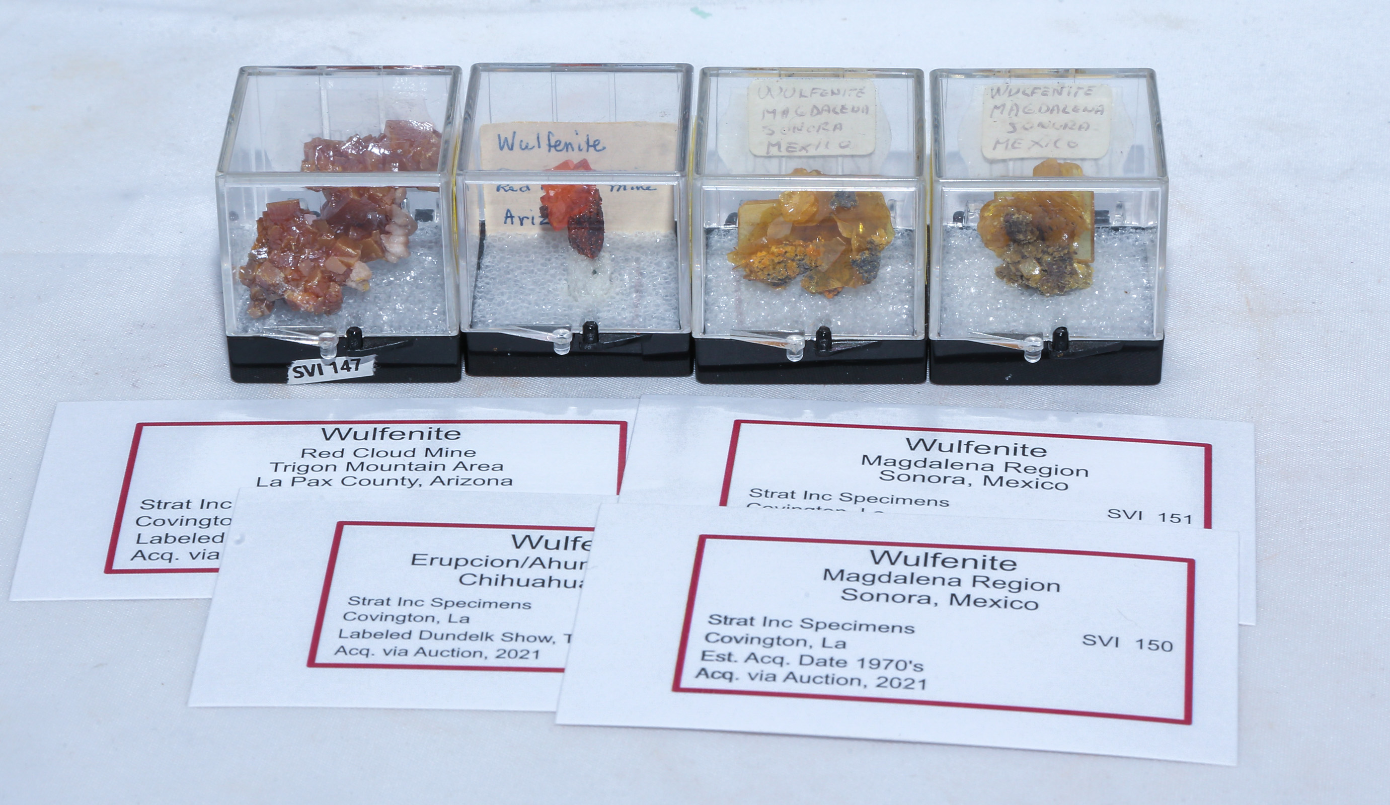 FOUR WULFENITE MINERAL SPECIMENS