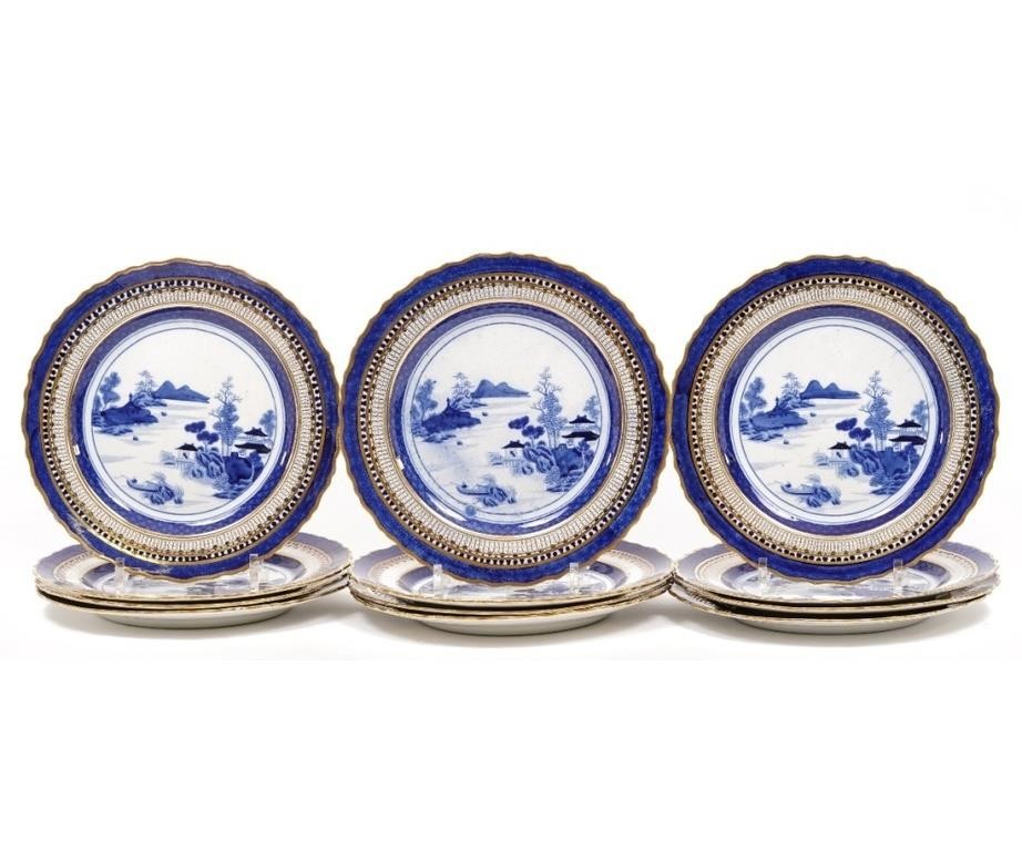 Set of 12 Chinese blue and white porcelain