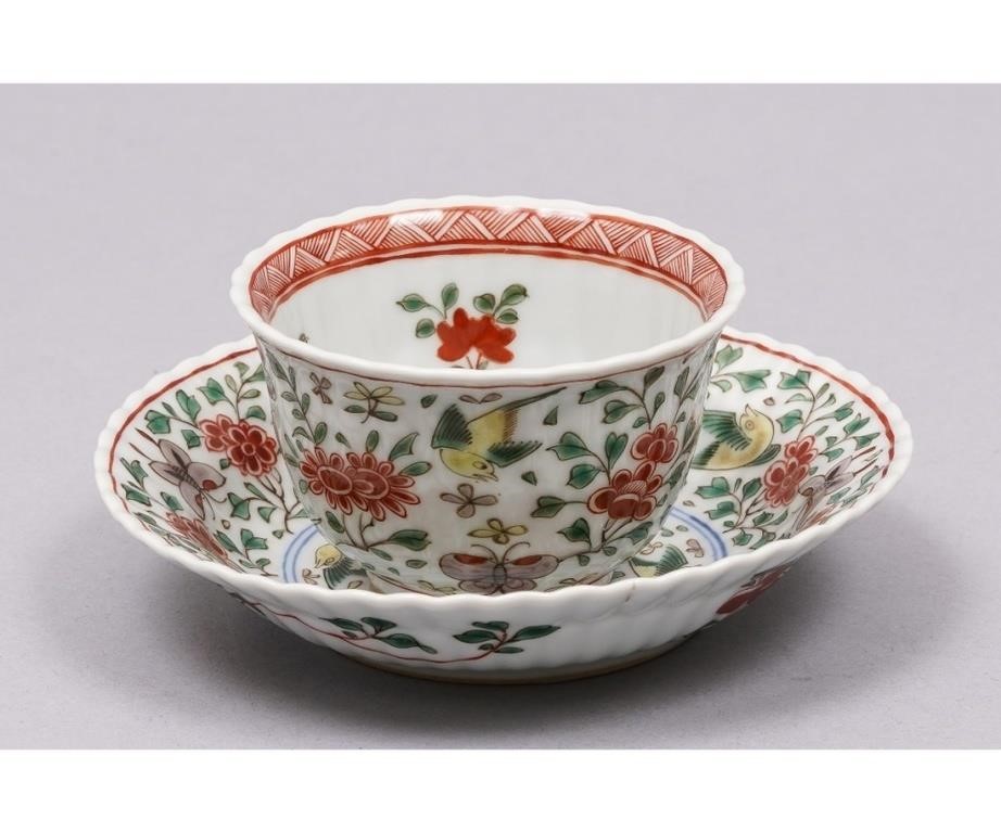 Chinese porcelain handless cup and saucer