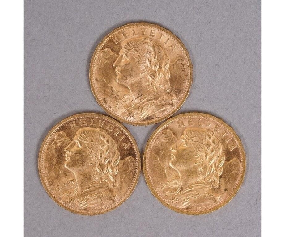Three Swiss Helvita 20 francs gold 3b2bd9