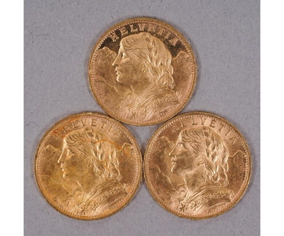Three1927 Swiss Helvita 20 francs
