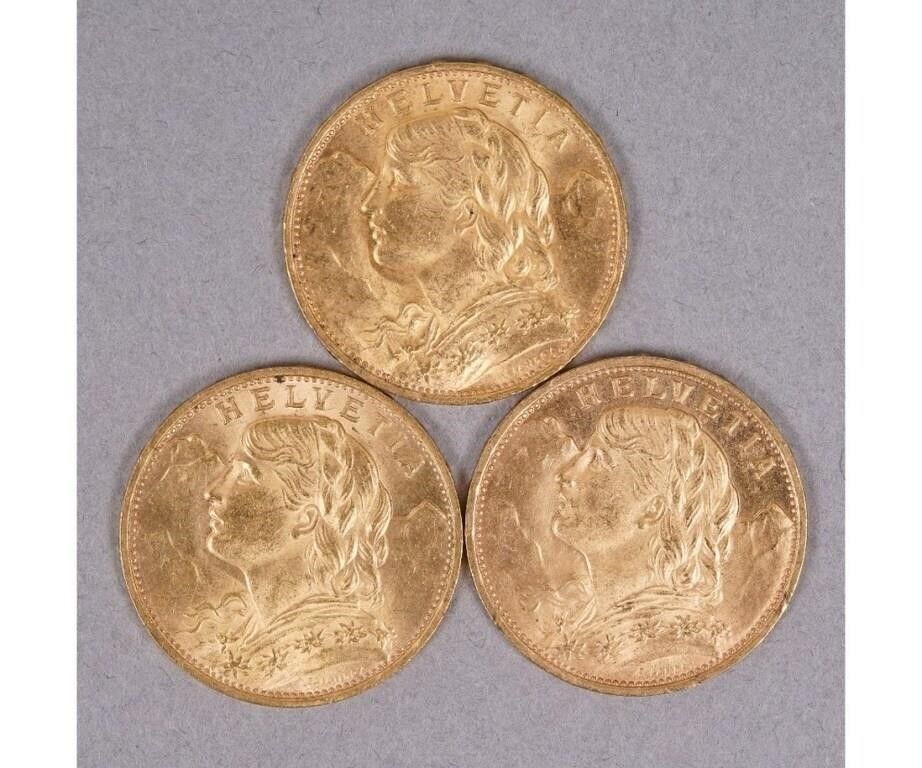 Three 1922 Swiss Helvita 20 francs 3b2bd3