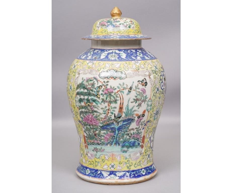 Asian porcelain temple urn decorated