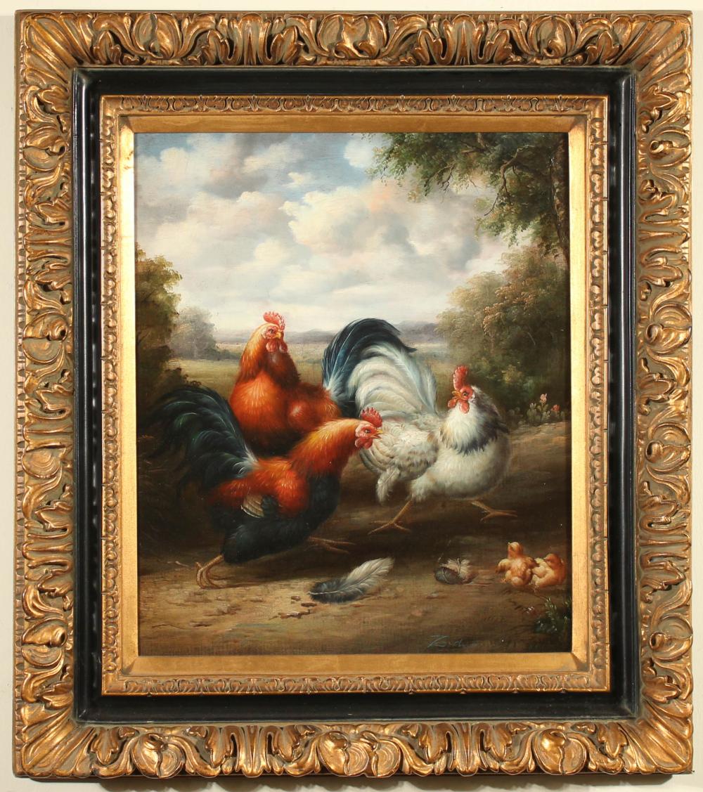 CHICKENS OIL ON CANVASCHICKENS 3b2db8