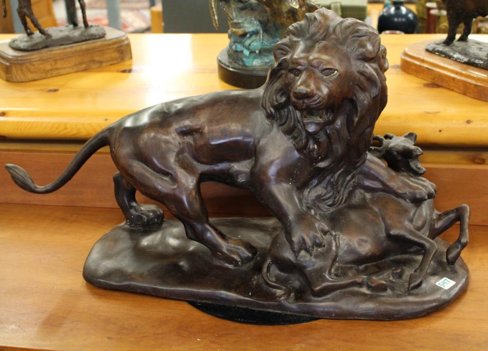 BRONZE SCULPTURE LION WITH GOATBRONZE 3b2de8