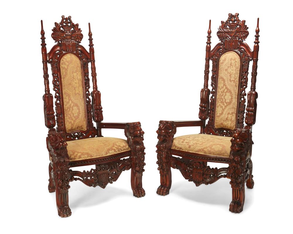 TWO BAROQUE-STYLE CARVED WOOD THRONE