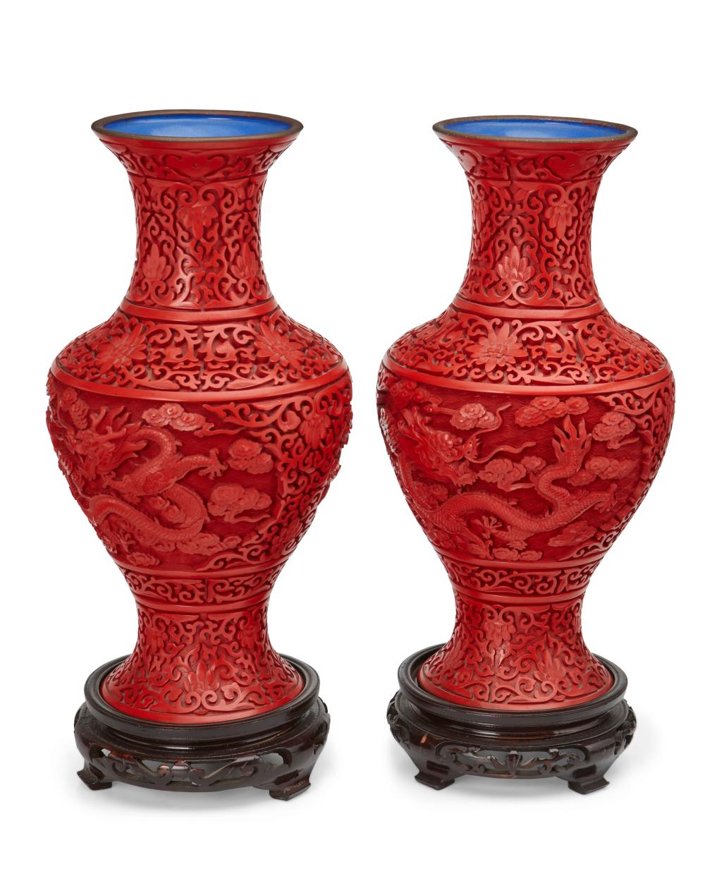 A PAIR OF CHINESE CINNABAR-STYLE