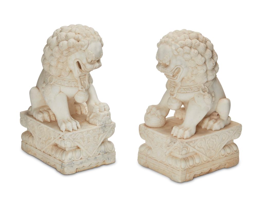 A PAIR OF CHINESE MARBLE GUARDIAN