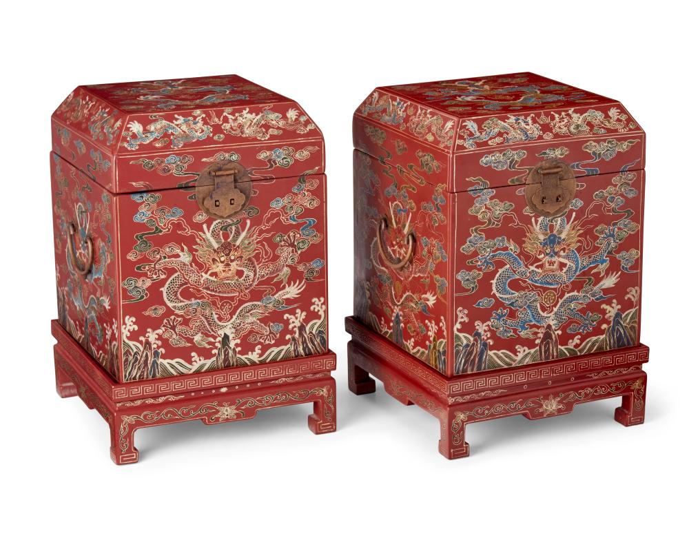 A PAIR OF CHINESE RED LACQUERED